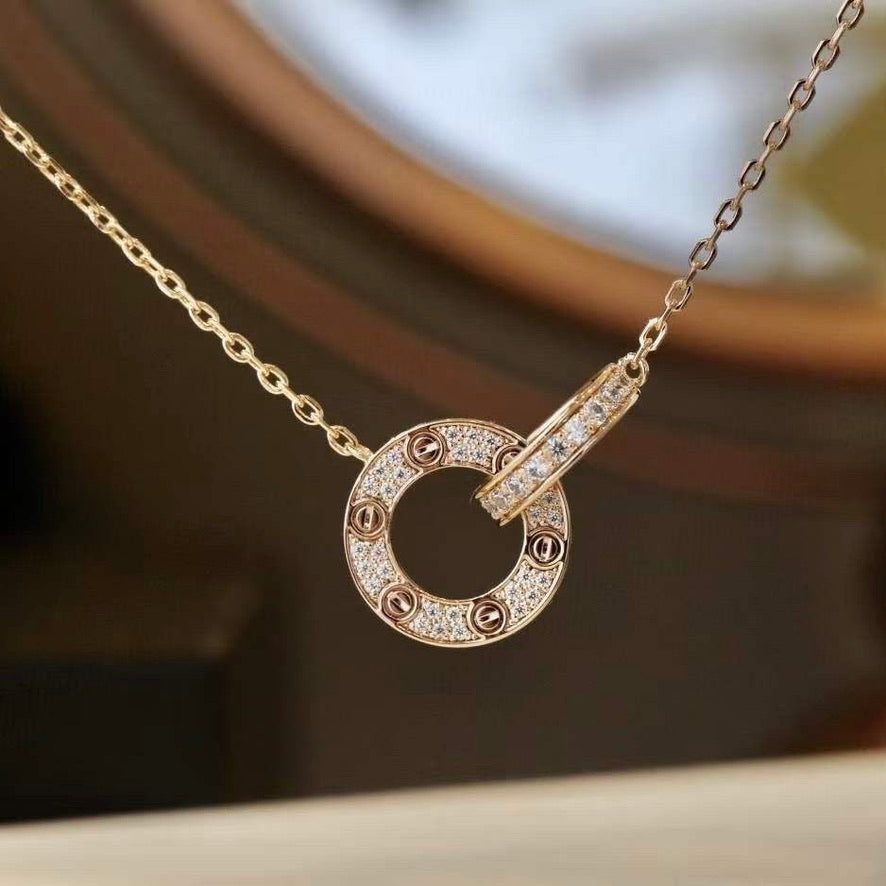 [RAFFINE] COLLAR LOVE DE 7,6 MM EN ORO ROSA Y PLATA CON DIAMANTES
