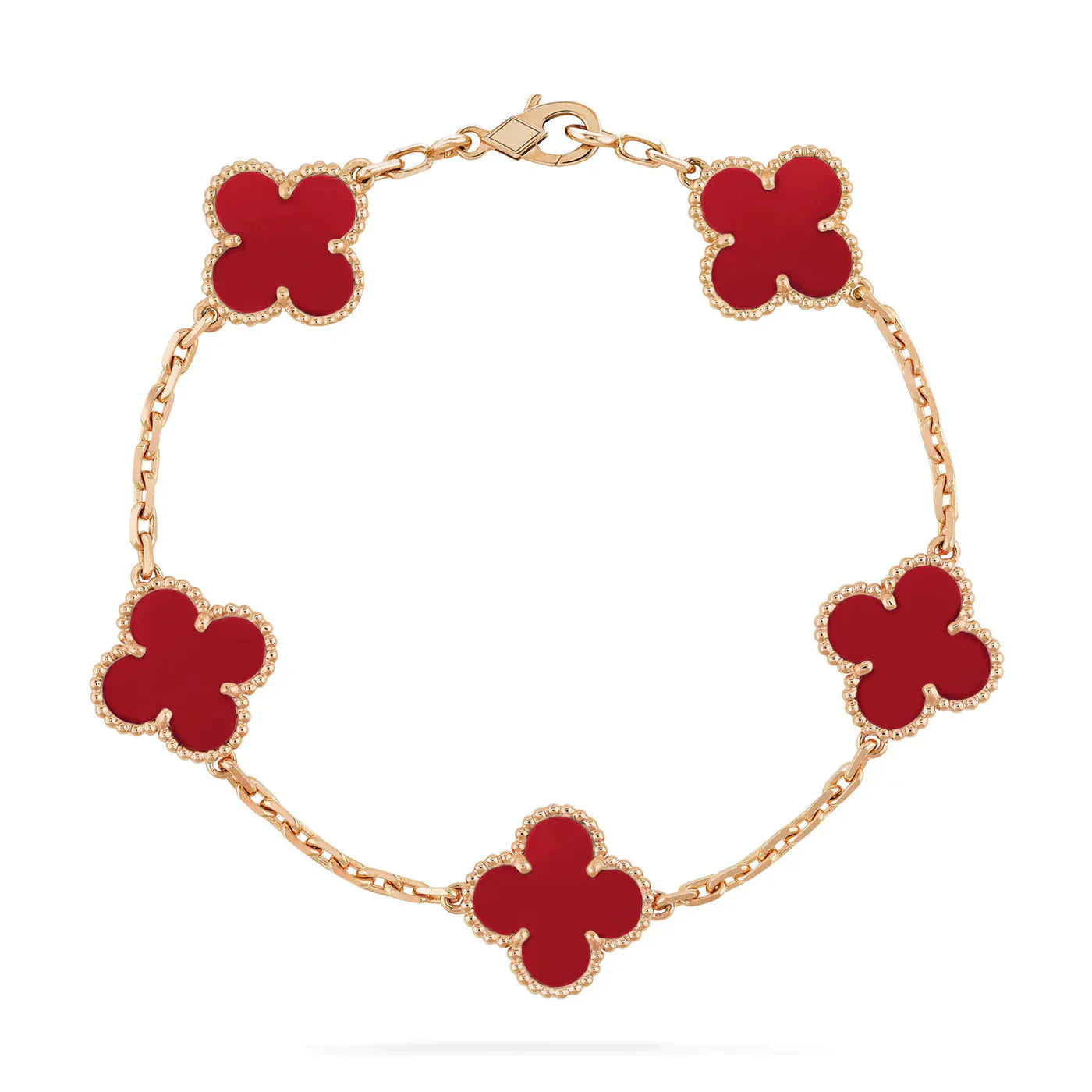 [RAFFINE]CLOVER 5 MOTIFS RED AGATE  BRACELET