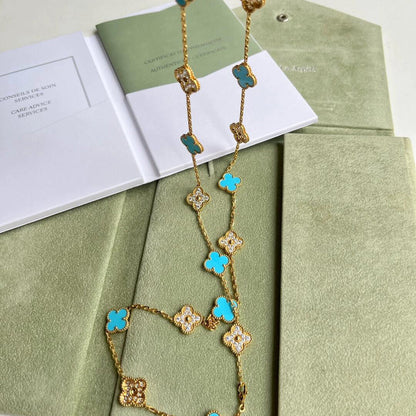 [RAFFINE]CLOVER 20 MOTIFS TURQUOISE DIAMOND NECKLACE