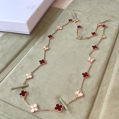 [RAFFINE]CLOVER 20 MOTIFS LASER CARNELIAN NECKLACE
