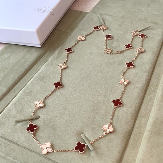 [RAFFINE]CLOVER 20 MOTIFS LASER CARNELIAN NECKLACE