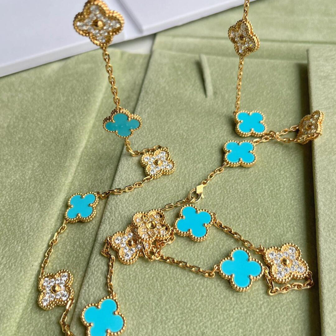 [RAFFINE]CLOVER 20 MOTIFS TURQUOISE DIAMOND NECKLACE
