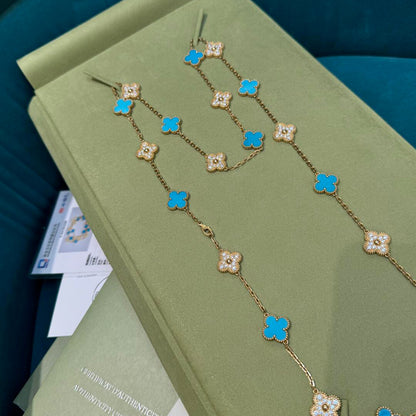 [RAFFINE]CLOVER 20 MOTIFS TURQUOISE DIAMOND NECKLACE