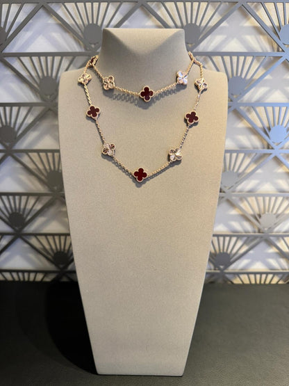 [RAFFINE]CLOVER 20 MOTIFS LASER CARNELIAN NECKLACE