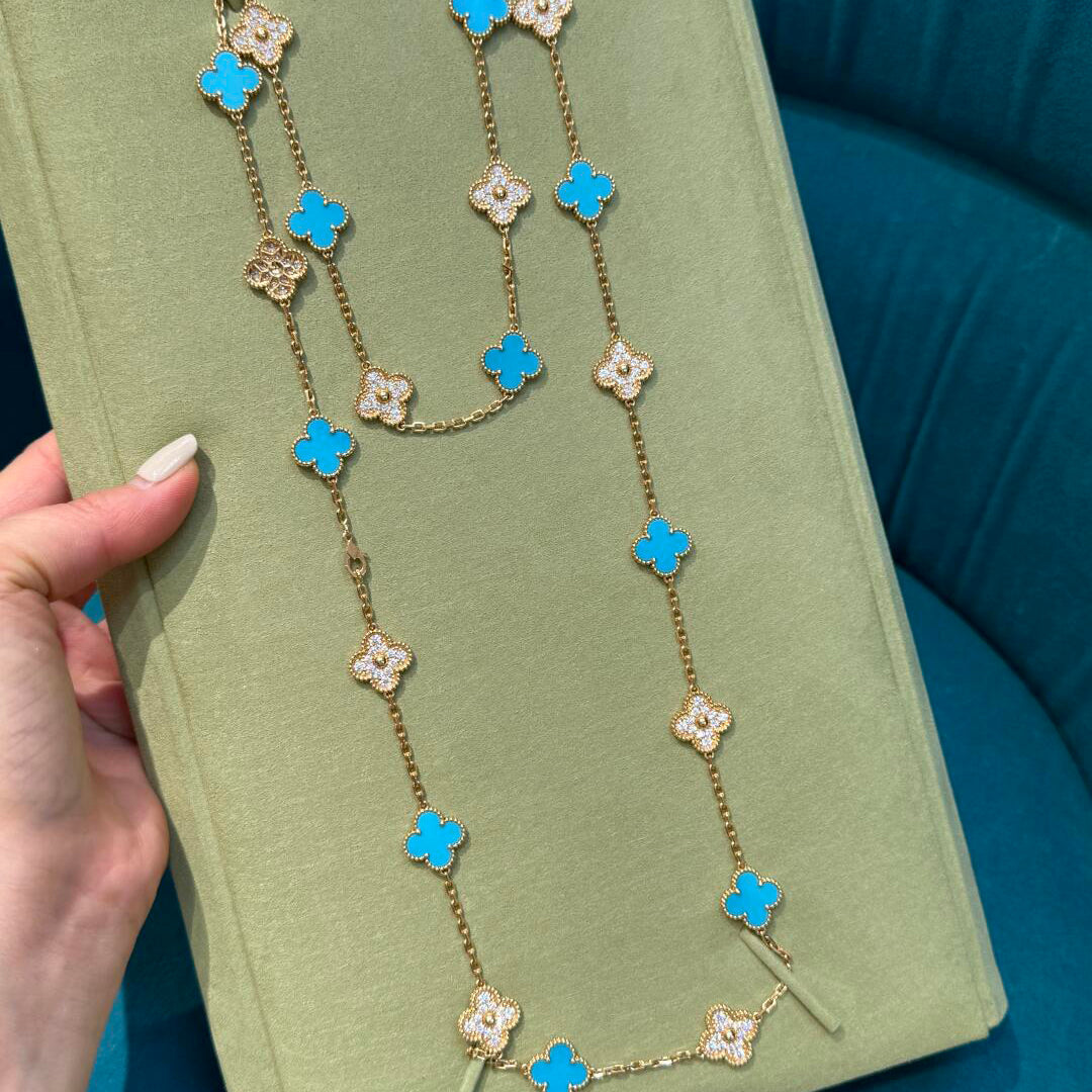 [RAFFINE]CLOVER 20 MOTIFS TURQUOISE DIAMOND NECKLACE