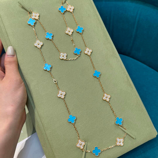 [RAFFINE]CLOVER 20 MOTIFS TURQUOISE DIAMOND NECKLACE