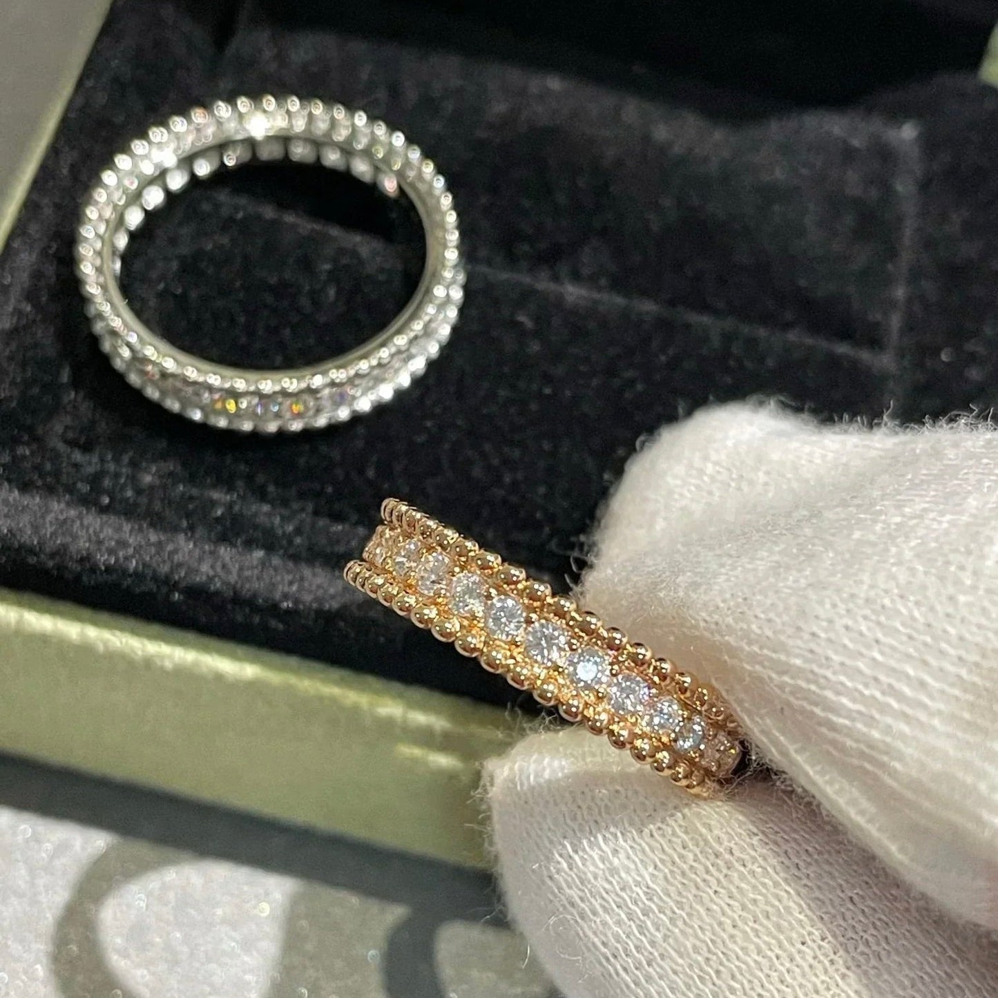 [RAFFINE] ANILLO DE PLATA CON DIAMANTES Y PERLEE
