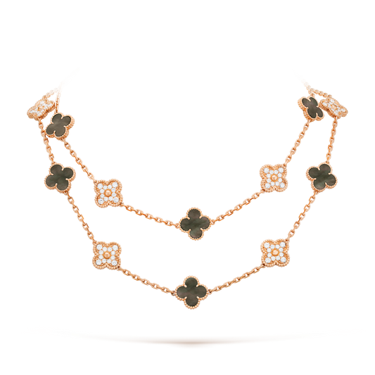 [RAFFINE]CLOVER 20 MOTIFS DARK MOP DIAMOND  NECKLACE
