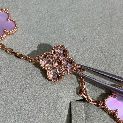 [RAFFINE]CLOVER 10 MOTIFS DIAMOND PINK MOP NECKLACE