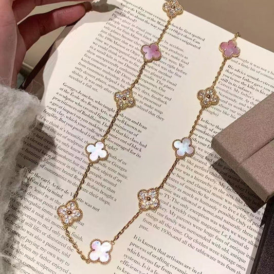 [RAFFINE]CLOVER 20 MOTIFS DIAMOND PINK MOP NECKLACE