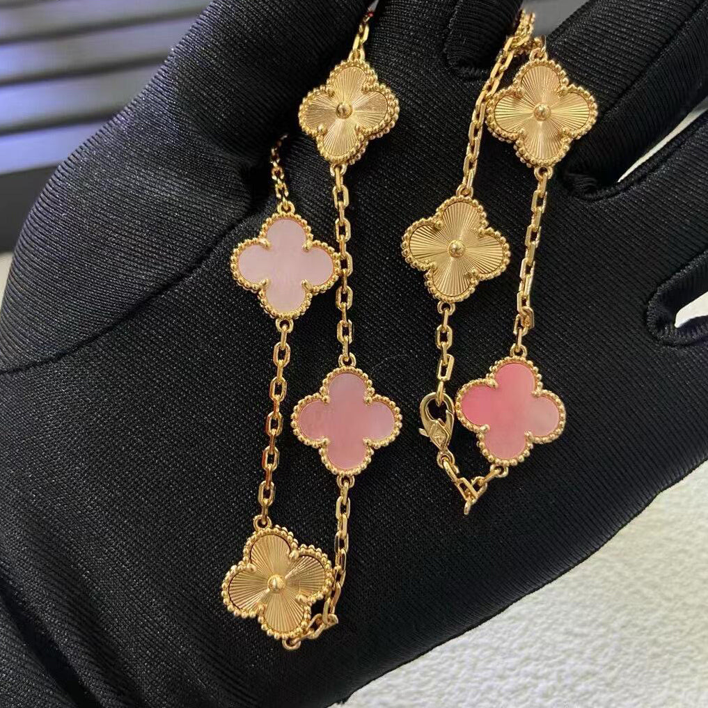 [RAFFINE]CLOVER 10 MOTIFS  LASER PINK MOP NECKLACE