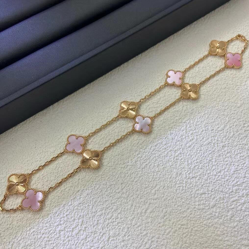 [RAFFINE]CLOVER 10 MOTIFS  LASER PINK MOP NECKLACE