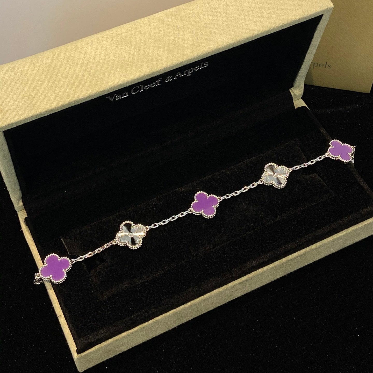 [RAFFINE]CLOVER  5 MOTIFS  PURPLE VIOLET BRACELET SILVER