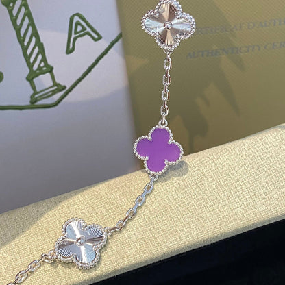 [RAFFINE]CLOVER  5 MOTIFS  PURPLE VIOLET BRACELET SILVER
