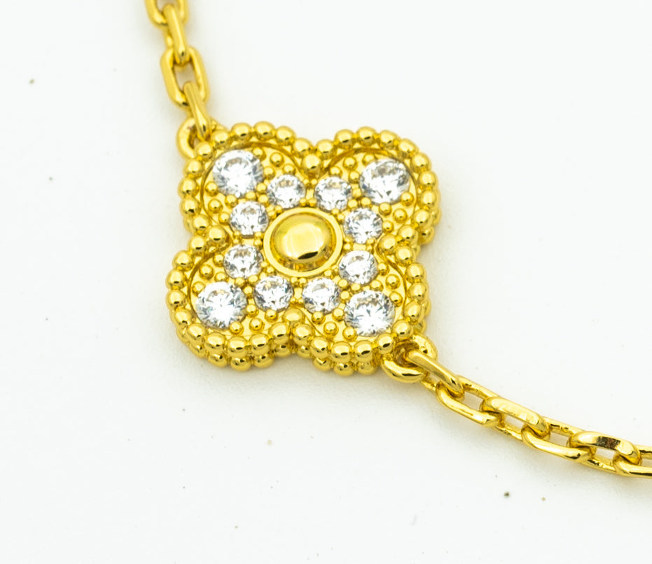 [RAFFINE]PULSERA TRÉBOL 5 MOTIVOS ORO DIAMANTE