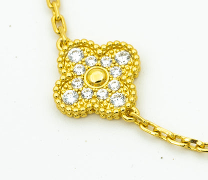 [RAFFINE]PULSERA TRÉBOL 5 MOTIVOS ORO DIAMANTE