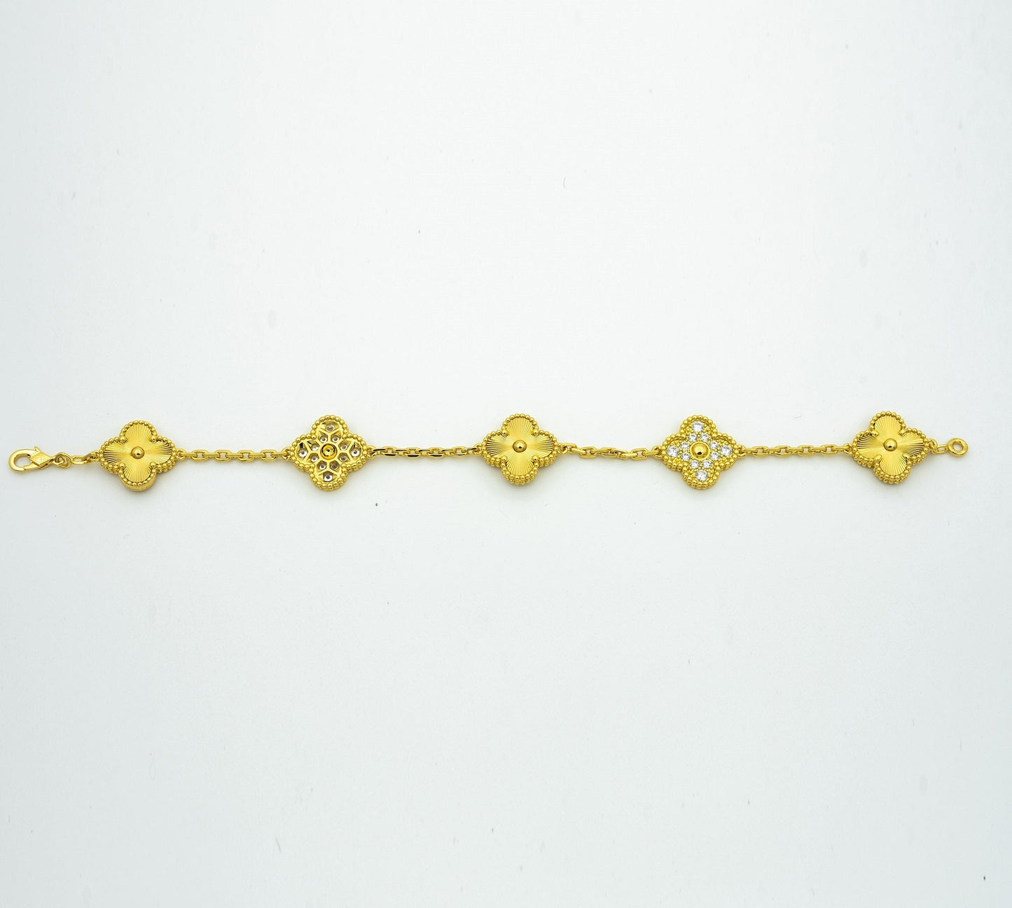 [RAFFINE]PULSERA TRÉBOL 5 MOTIVOS ORO DIAMANTE