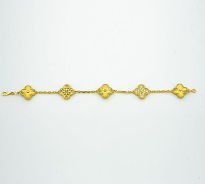 [RAFFINE]PULSERA TRÉBOL 5 MOTIVOS ORO DIAMANTE