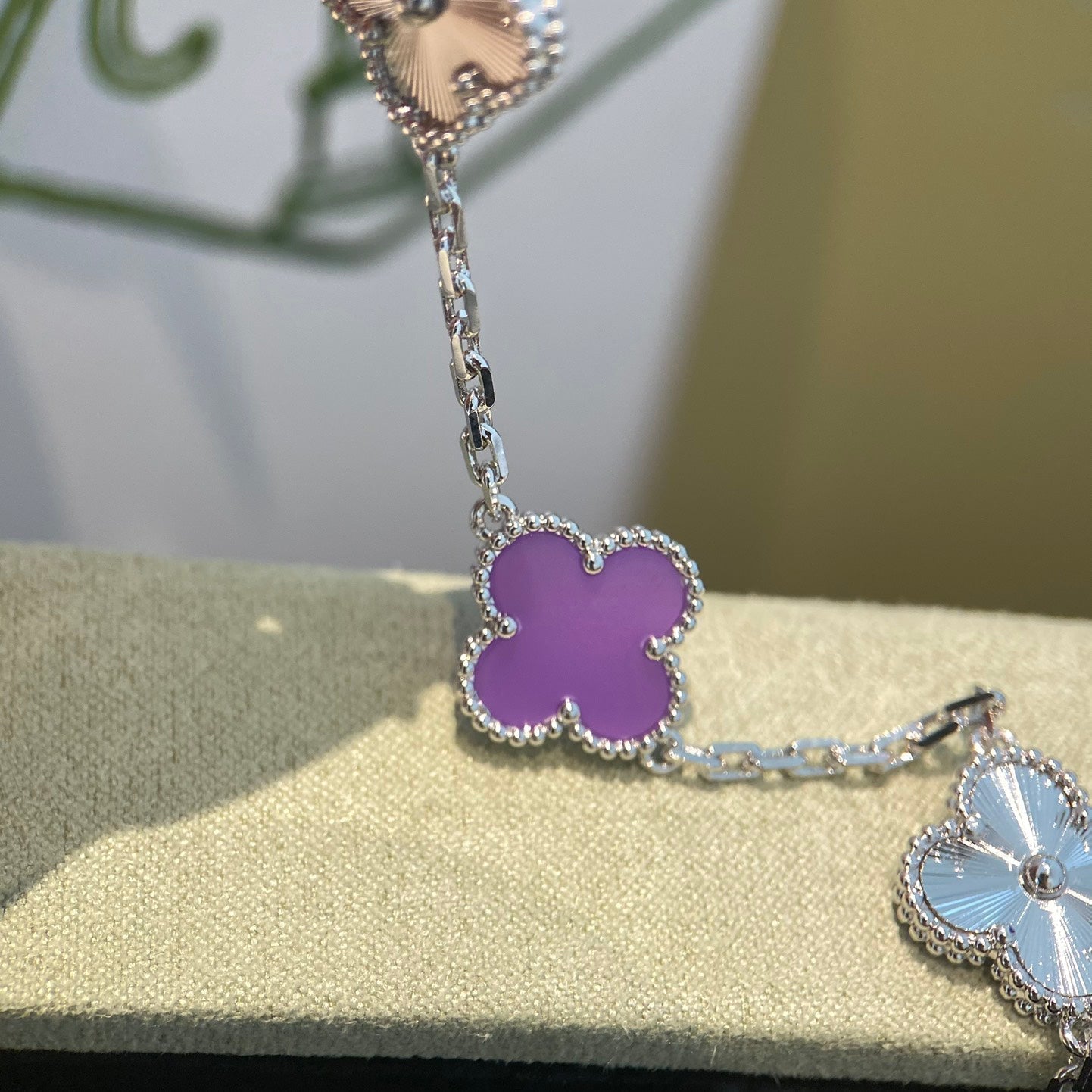 [RAFFINE]CLOVER  5 MOTIFS  PURPLE VIOLET BRACELET SILVER
