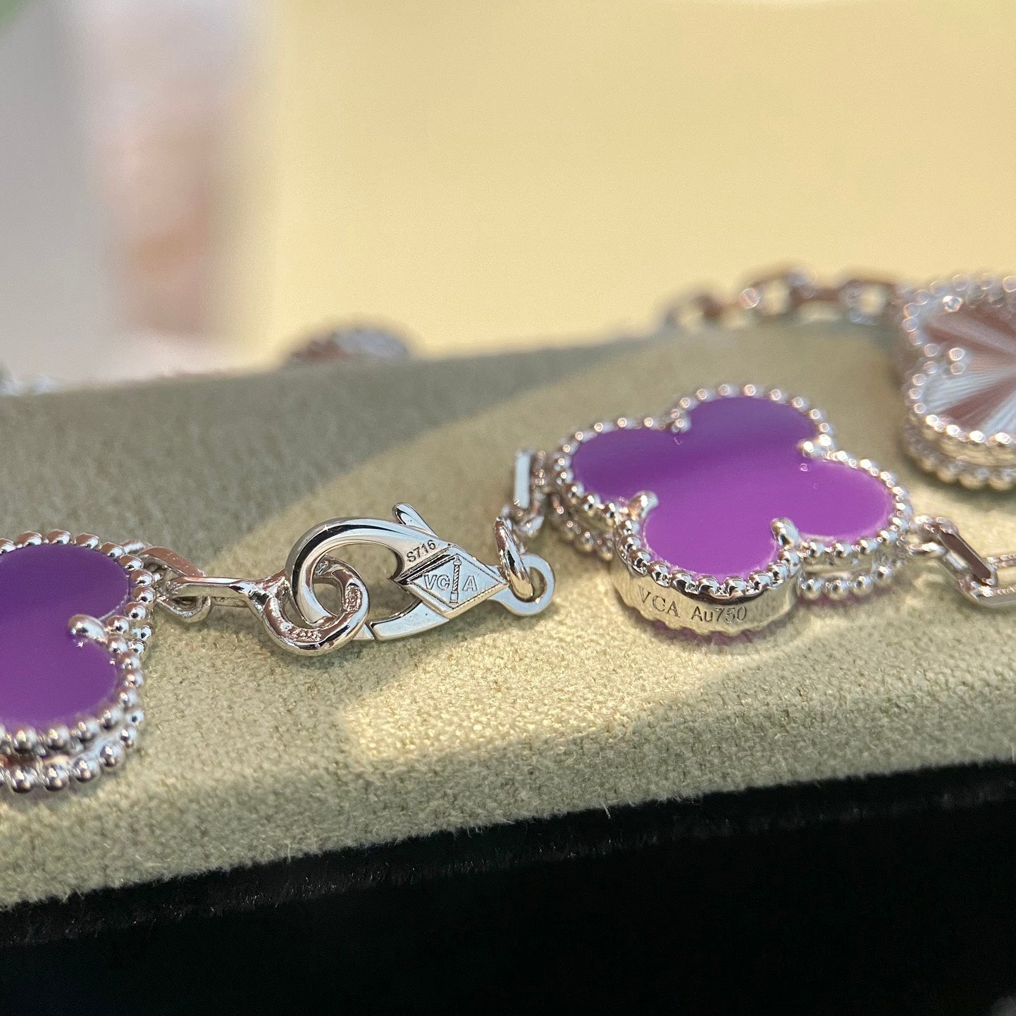 [RAFFINE]CLOVER  5 MOTIFS  PURPLE VIOLET BRACELET SILVER