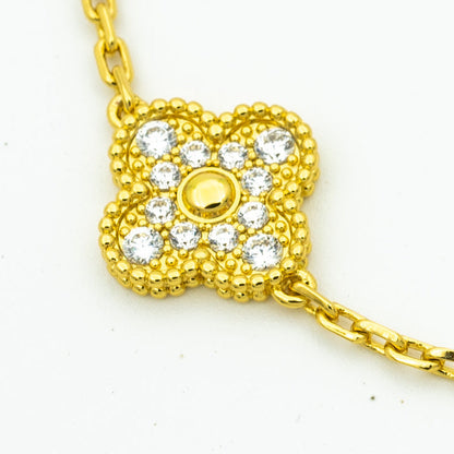 [RAFFINE]PULSERA TRÉBOL 5 MOTIVOS ORO DIAMANTE