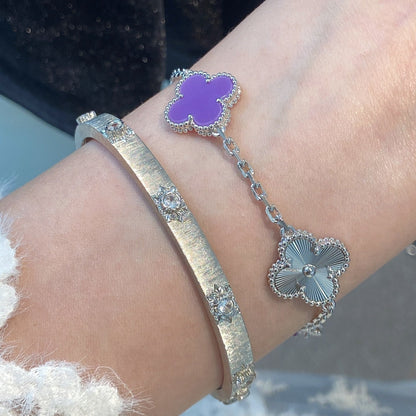 [RAFFINE]CLOVER  5 MOTIFS  PURPLE VIOLET BRACELET SILVER