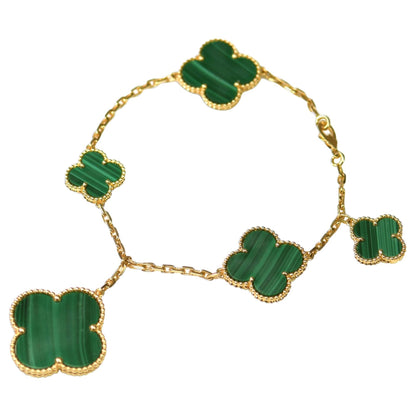 [RAFFINE]MAGIC CLOVER MALACHITE GOLD BRACELET 5 MOTIFS