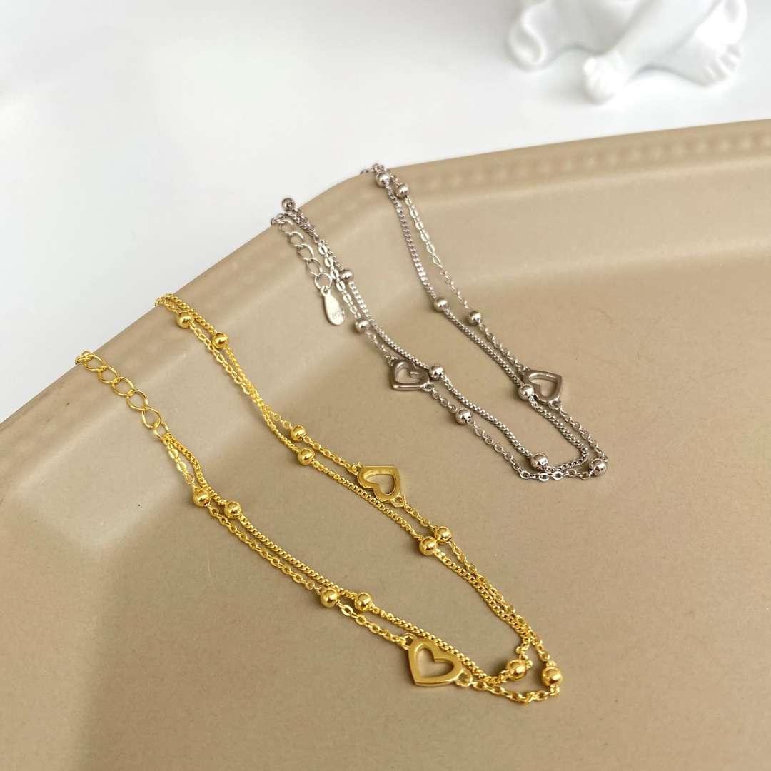 [RAFFINE]Pulsera delicada de doble capa con corazón de amor