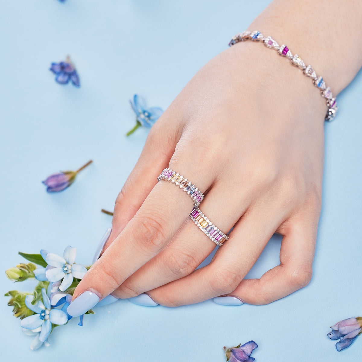 [RAFFINE]Dainty Kaleidoscopic Emerald Cut Daily Ring