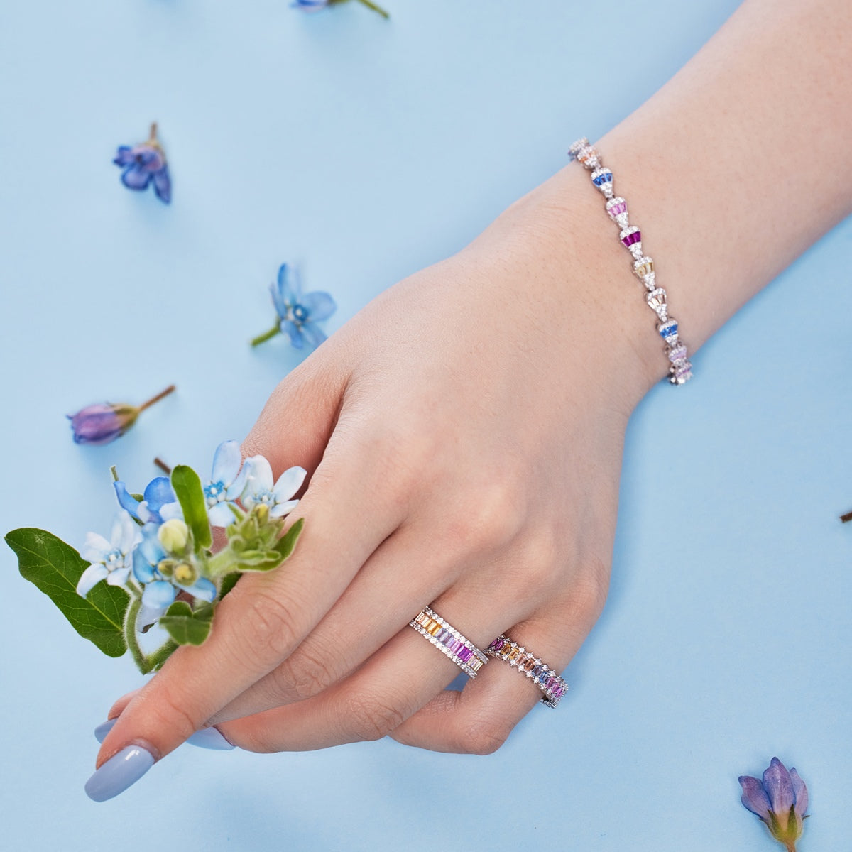 [RAFFINE]Dainty Kaleidoscopic Emerald Cut Daily Ring