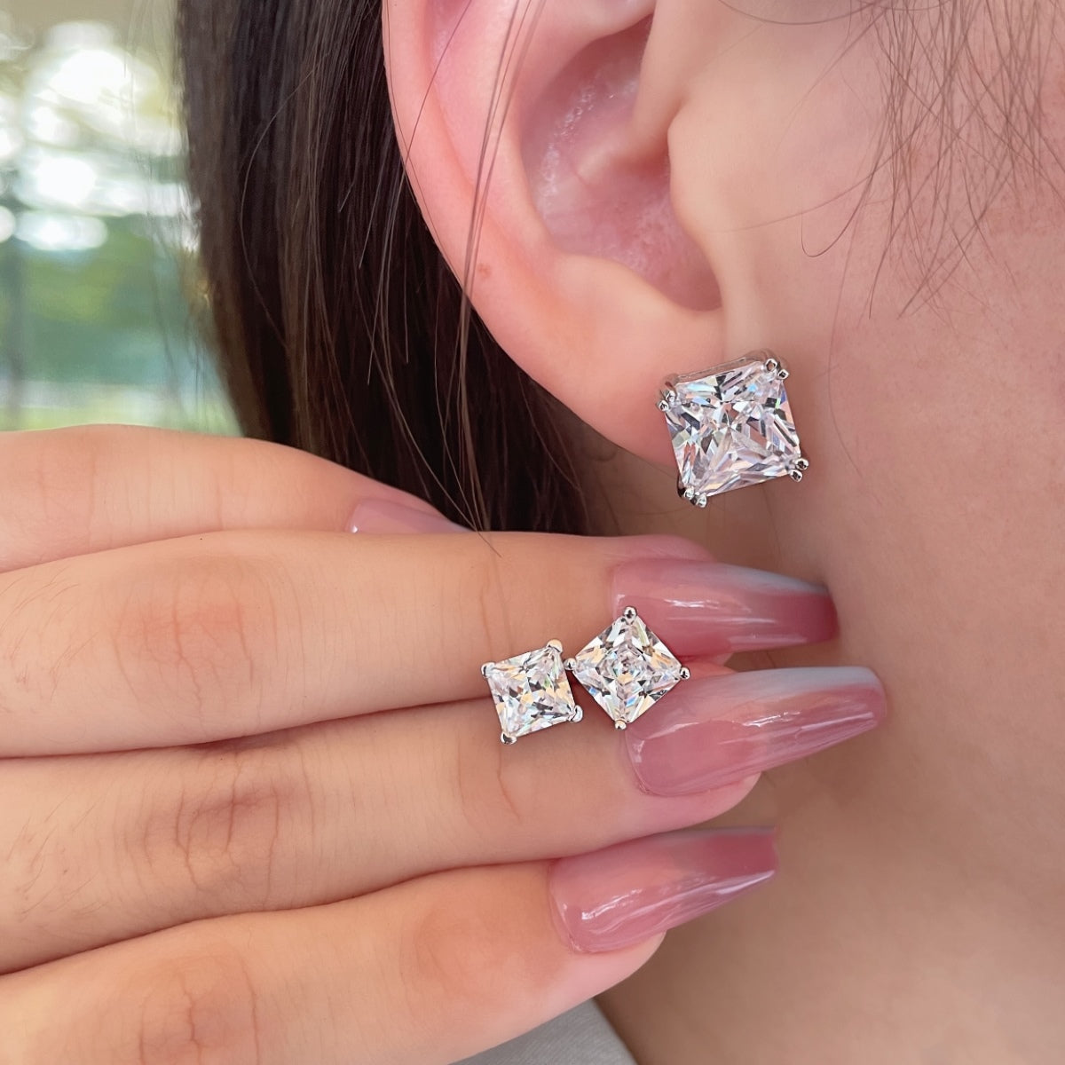 [RAFFINE]Pendientes delicados de forma cuadrada