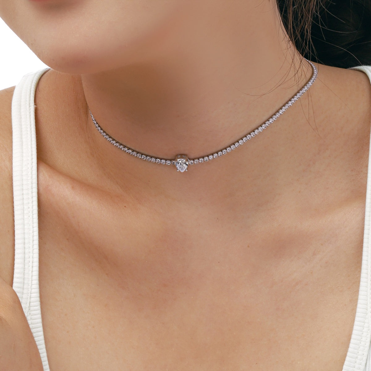 [RAFFINE]1.0 carat Unique Pear Cut Tennis Necklace
