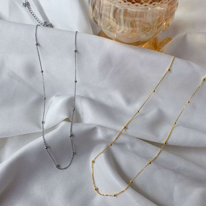 [RAFFINE]Collar sencillo con cadena de clavícula y cuentas pequeñas
