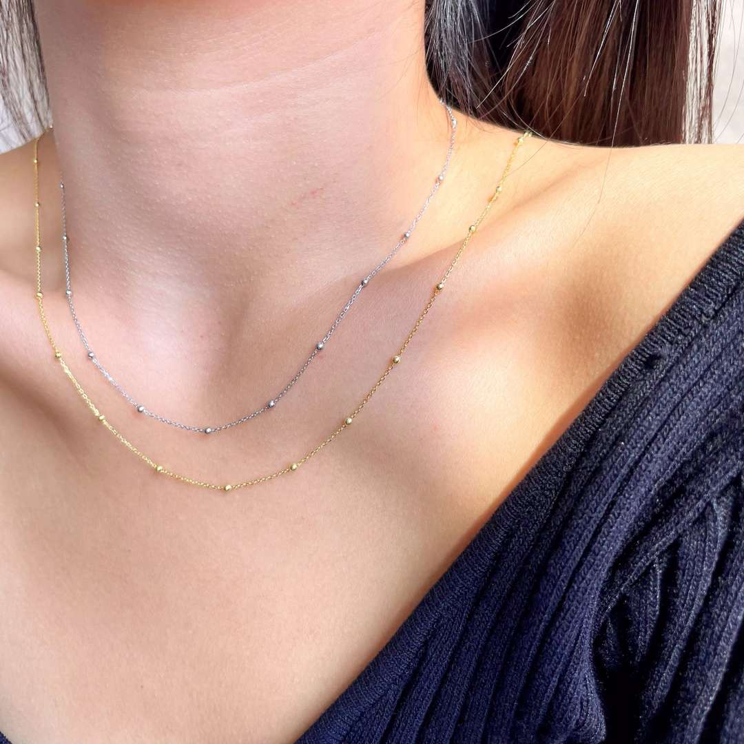 [RAFFINE]Collar sencillo con cadena de clavícula y cuentas pequeñas