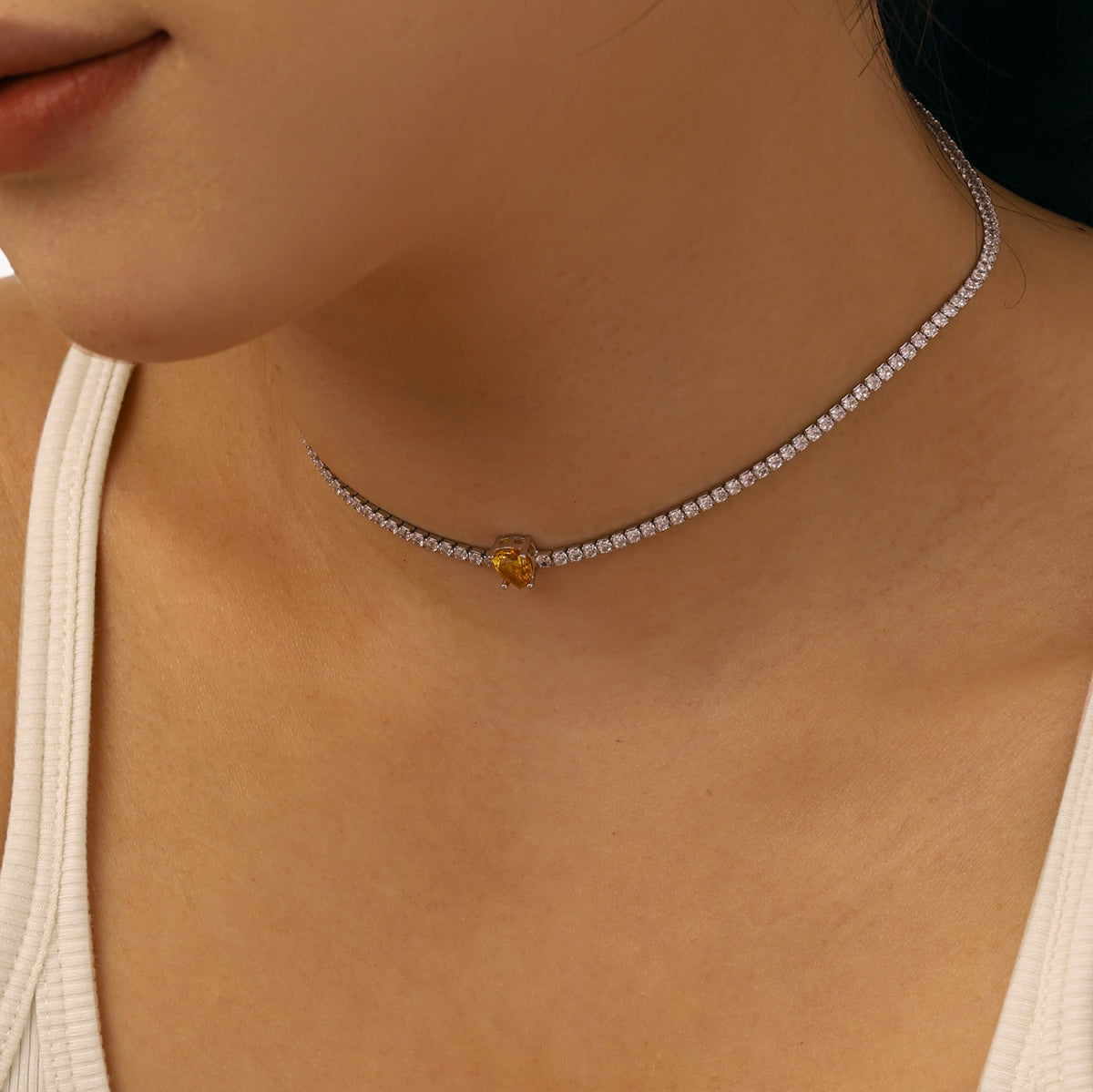 [RAFFINE]1.0 carat Unique Pear Cut Tennis Necklace