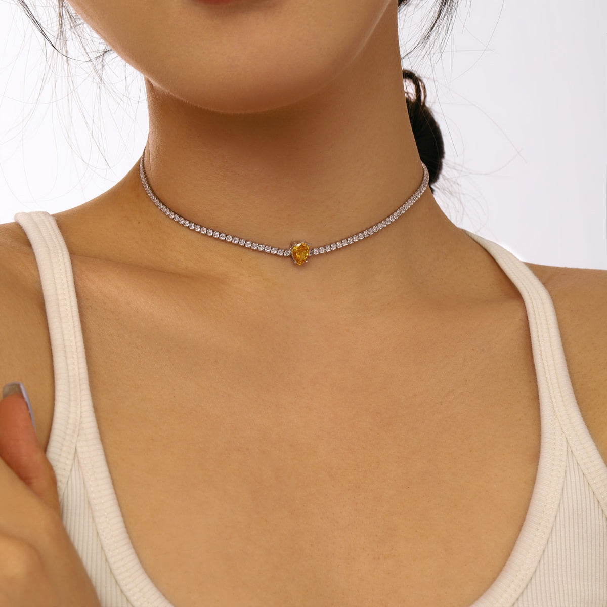[RAFFINE]1.0 carat Unique Pear Cut Tennis Necklace