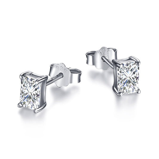 [RAFFINE] Elegantes pendientes con piedra central rectangular brillante