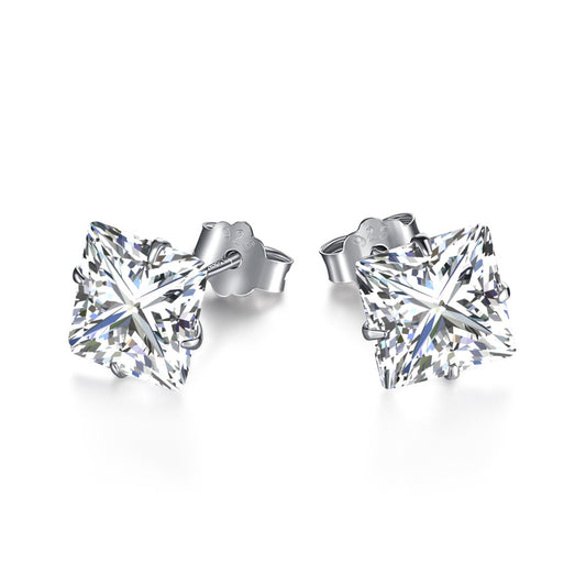 [RAFFINE] Elegantes pendientes con piedra central cuadrada brillante