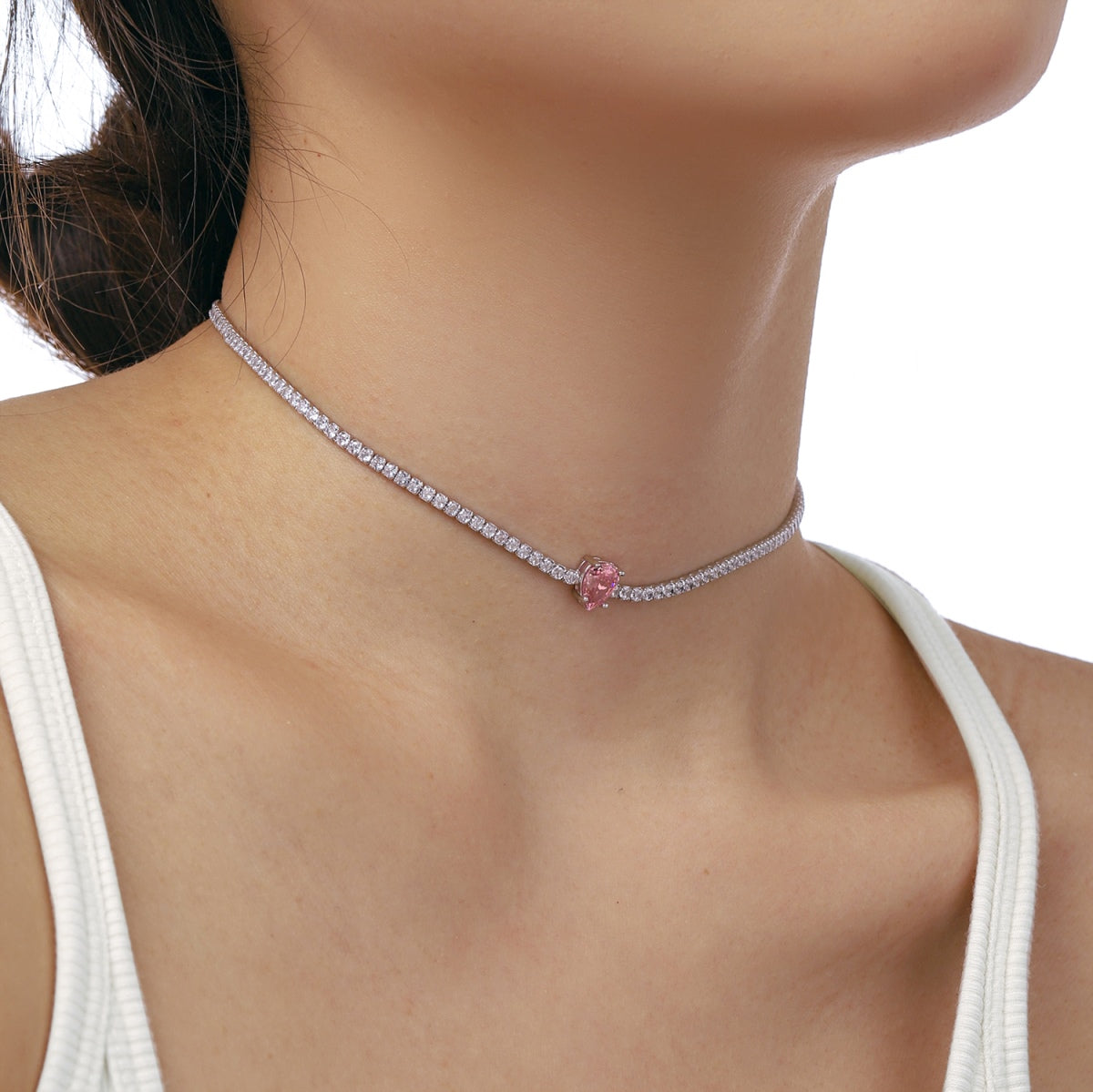 [RAFFINE]1.0 carat Unique Pear Cut Tennis Necklace