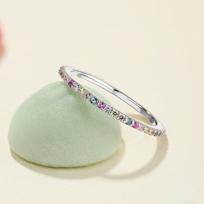 [RAFFINE]Ornate Colorful Round Cut Tennis Ring