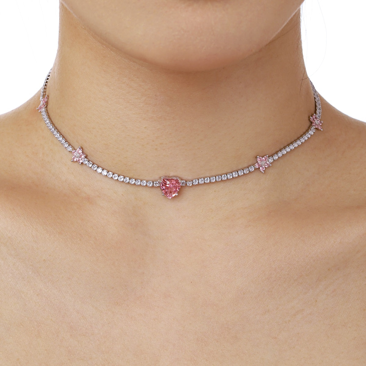 [RAFFINE]Dazzling Pink Heart Flower Necklace