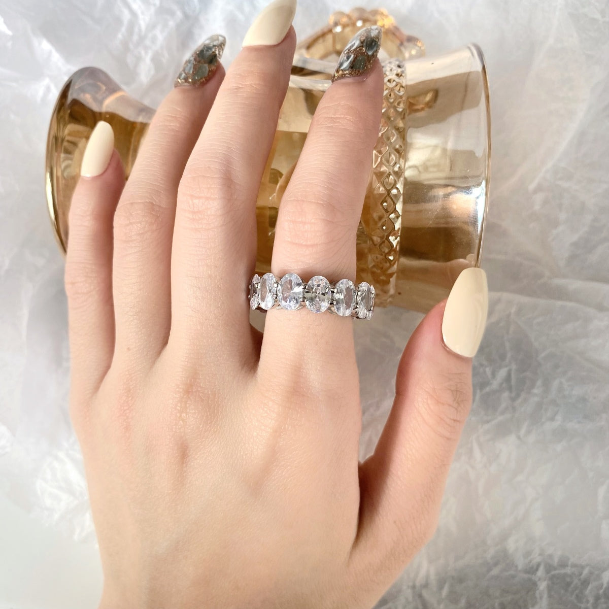 [RAFFINE]Dainty Elongated Cushion Cut Tennis Ring