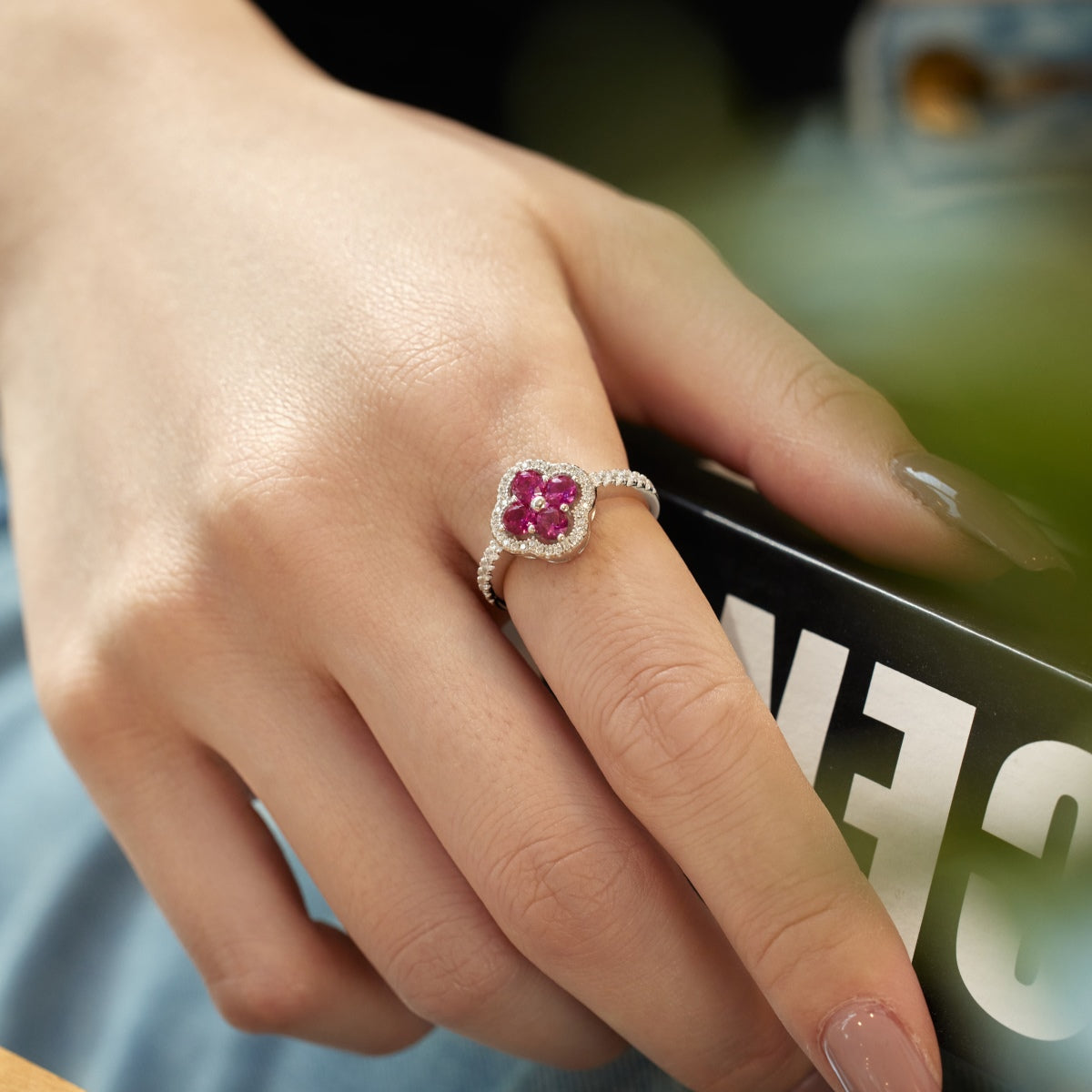 [RAFFINE]Four Leaf Clover Flower Design Ring