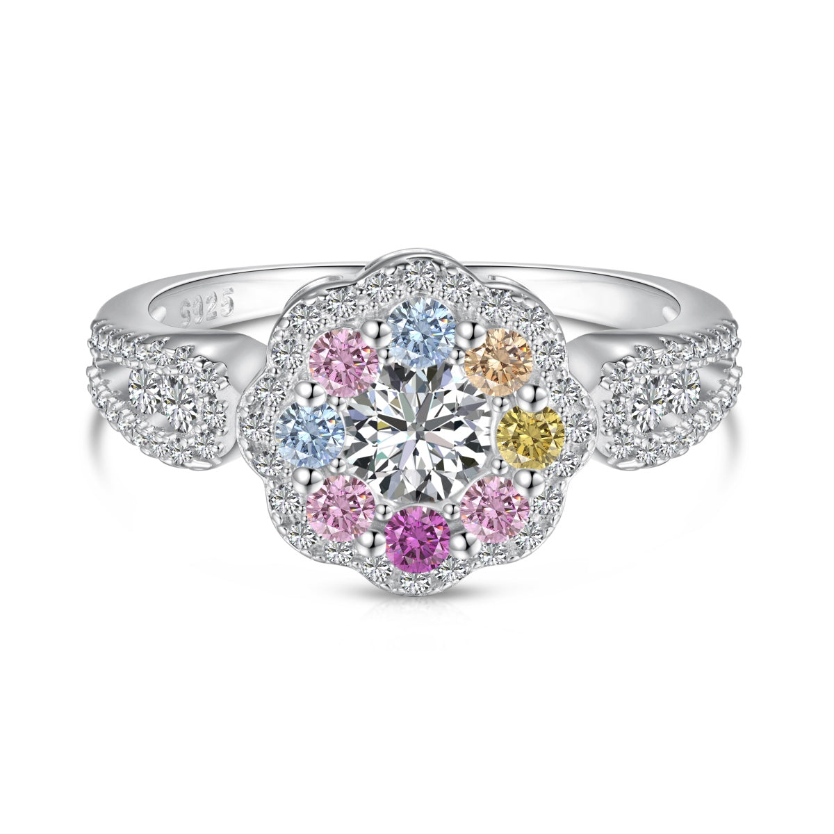 [RAFFINE]Delicate Colorful Round Cut Flower Shape Wedding Ring
