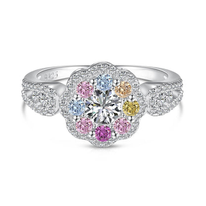 [RAFFINE]Delicate Colorful Round Cut Flower Shape Wedding Ring
