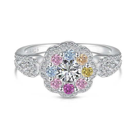 [Raffine]Delicate Colorful Round Cut Flower Shape Wedding Ring