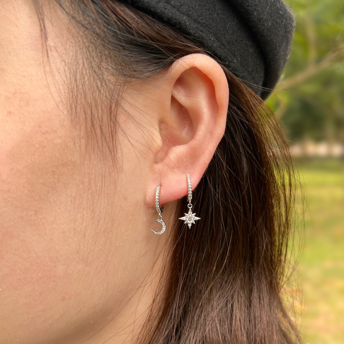 [RAFFINE]Pendientes asimétricos de estrella y luna