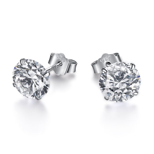 [RAFFINE] Elegantes pendientes con piedra central redonda y brillante