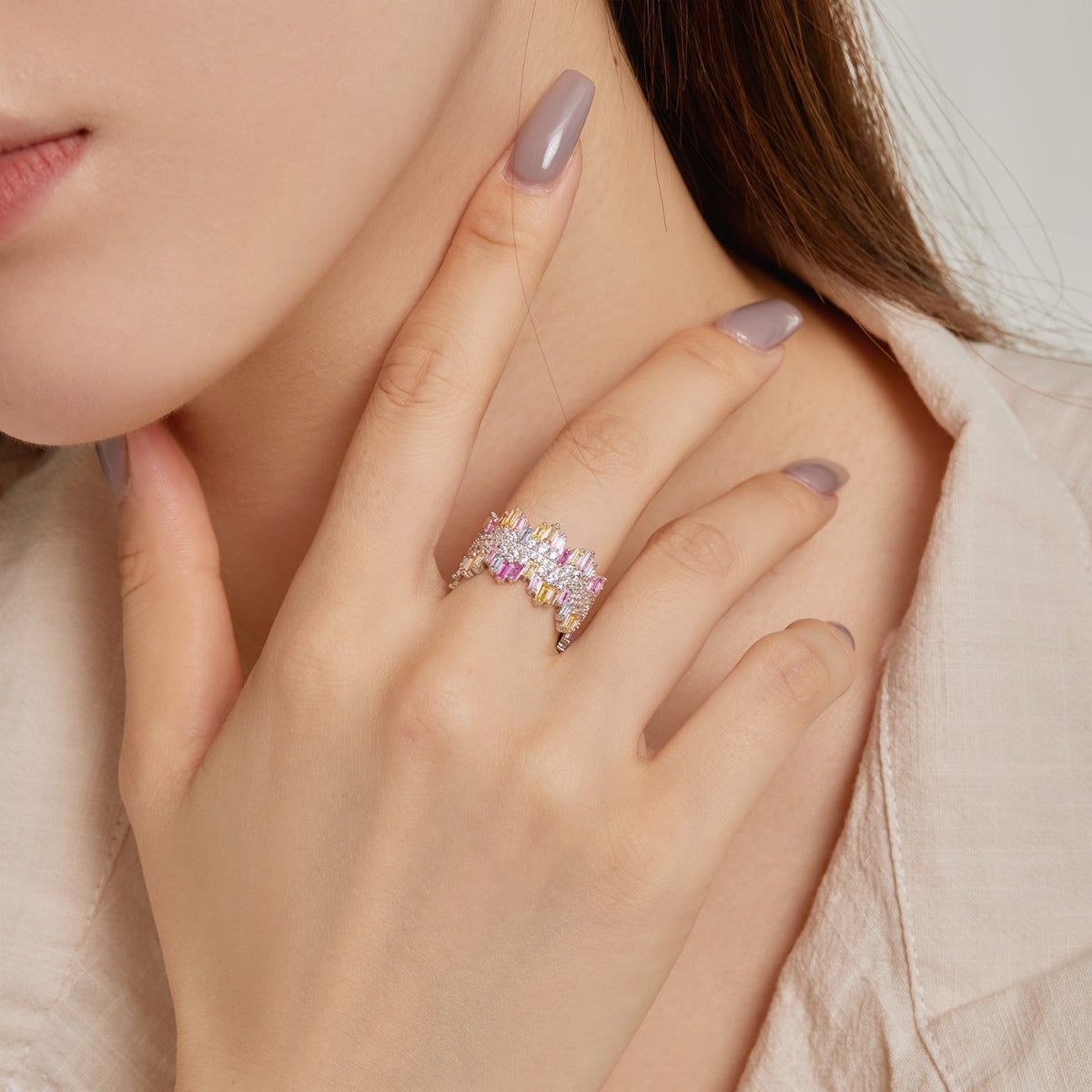 [RAFFINE]Luxurious Colorful Radiant Cut Daily Ring