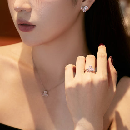 [Raffine]Ornate Flower Shape Pear Cut Lover Earrings
